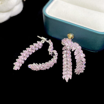 14K Gold-Plated Luxury Purple Zircon Heart-Design Earrings