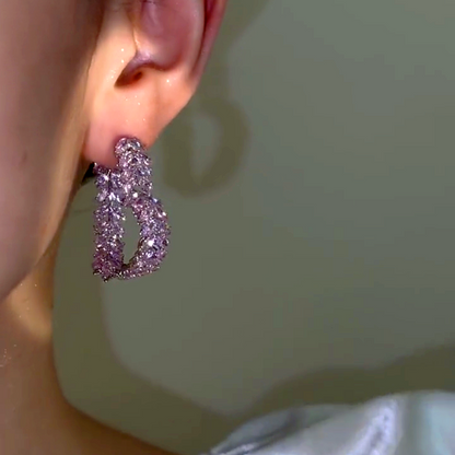 14K Gold-Plated Luxury Purple Zircon Heart-Design Earrings