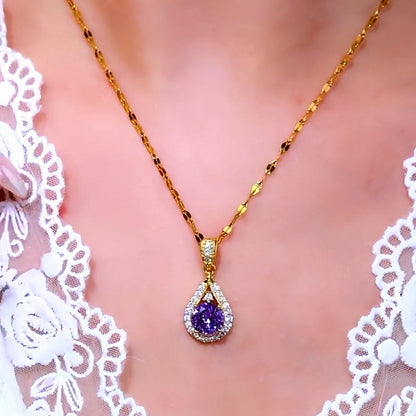 14K Gold-Plated Luxury Purple Zircon Pendant Necklaces