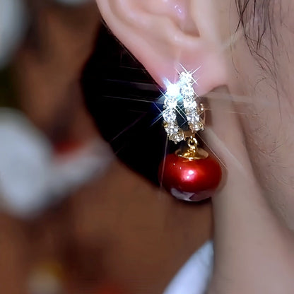 14K Gold-Plated Luxury Sparkling Red Pearl Earrings