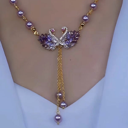 14K Gold-Plated Luxury Swan Pearl Necklace
