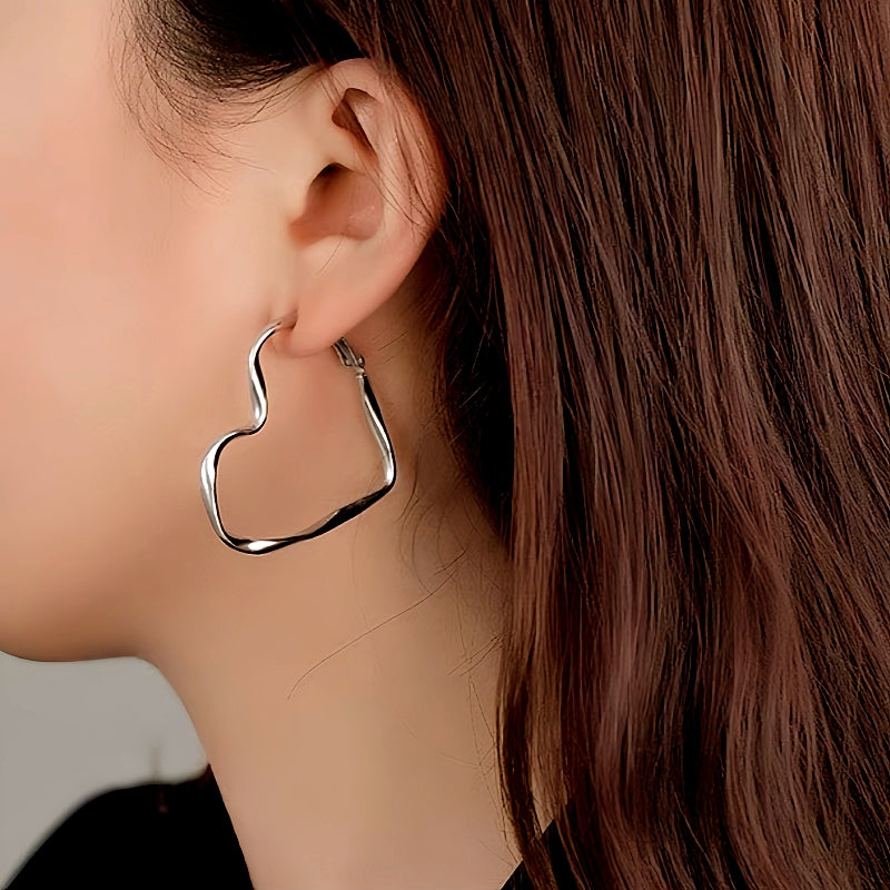 14K Gold-Plated Luxury Twisted Irregular Big Heart Earrings