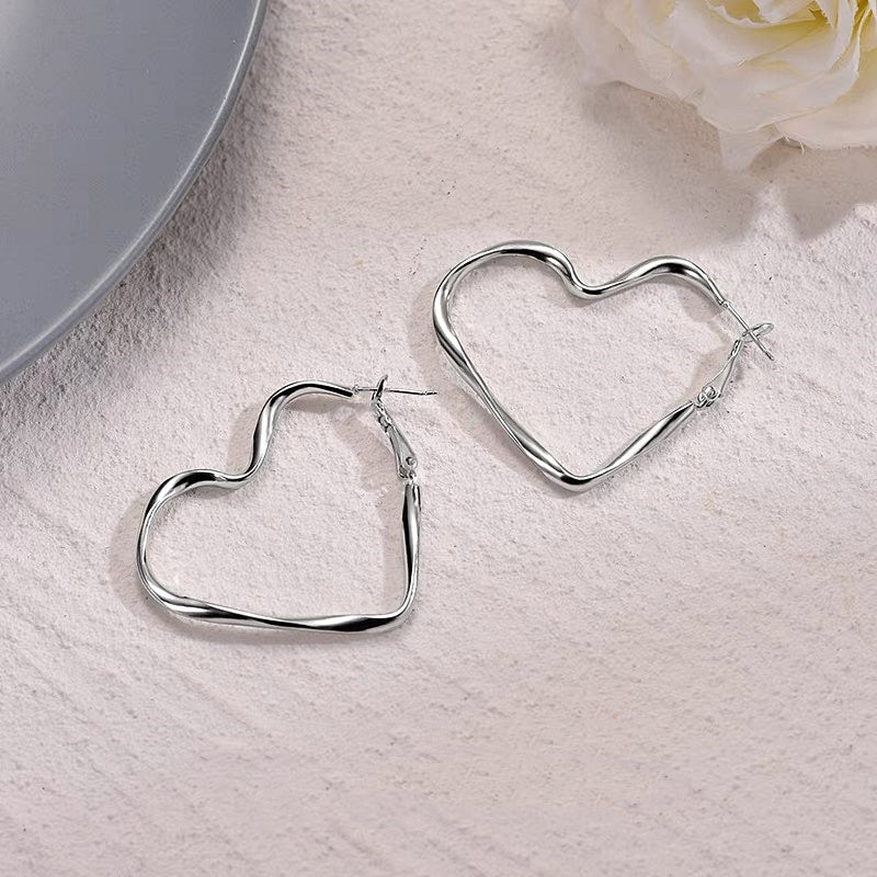14K Gold-Plated Luxury Twisted Irregular Big Heart Earrings