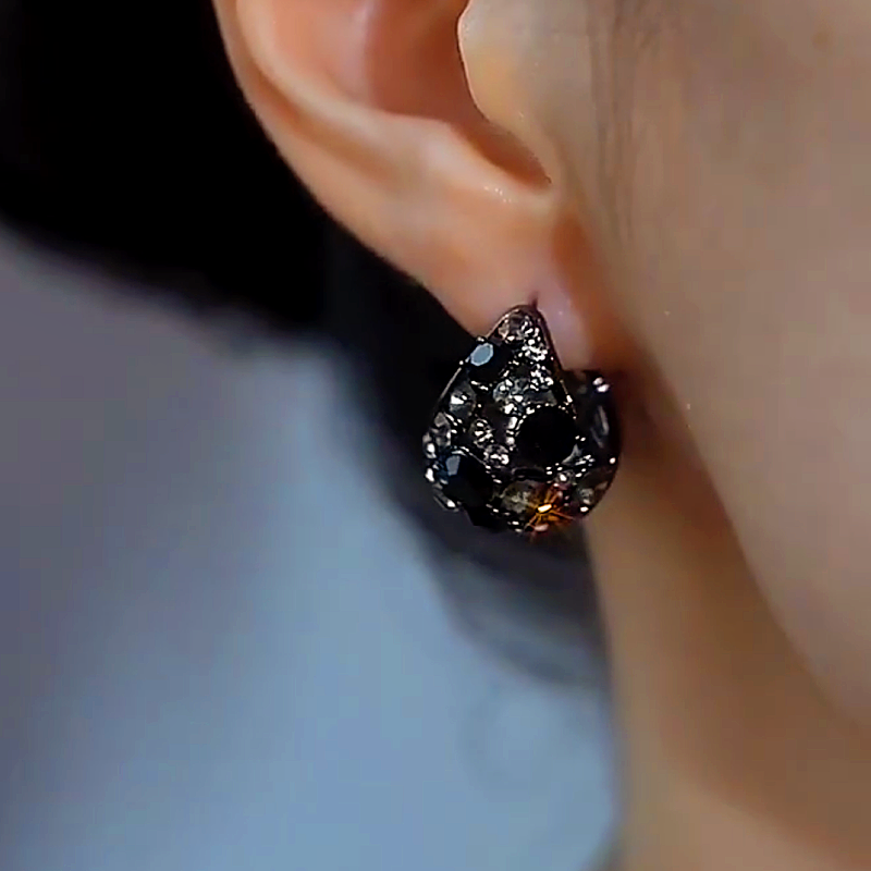 14K Gold-Plated Luxury Zircon Black Diamond Earrings