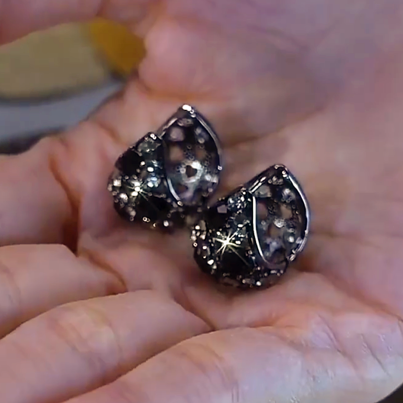 14K Gold-Plated Luxury Zircon Black Diamond Earrings