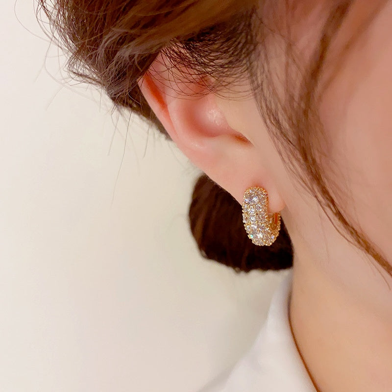 14K Gold-Plated Luxury Zircon C-Shaped Earrings