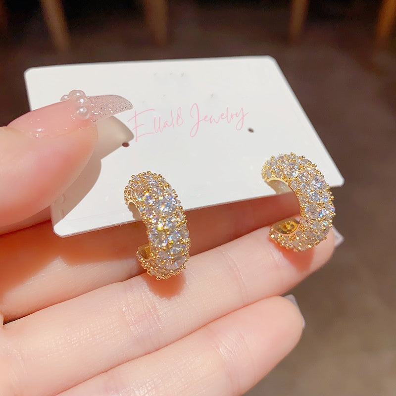 14K Gold-Plated Luxury Zircon C-Shaped Earrings