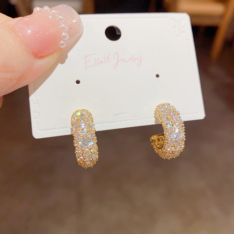 14K Gold-Plated Luxury Zircon C-Shaped Earrings