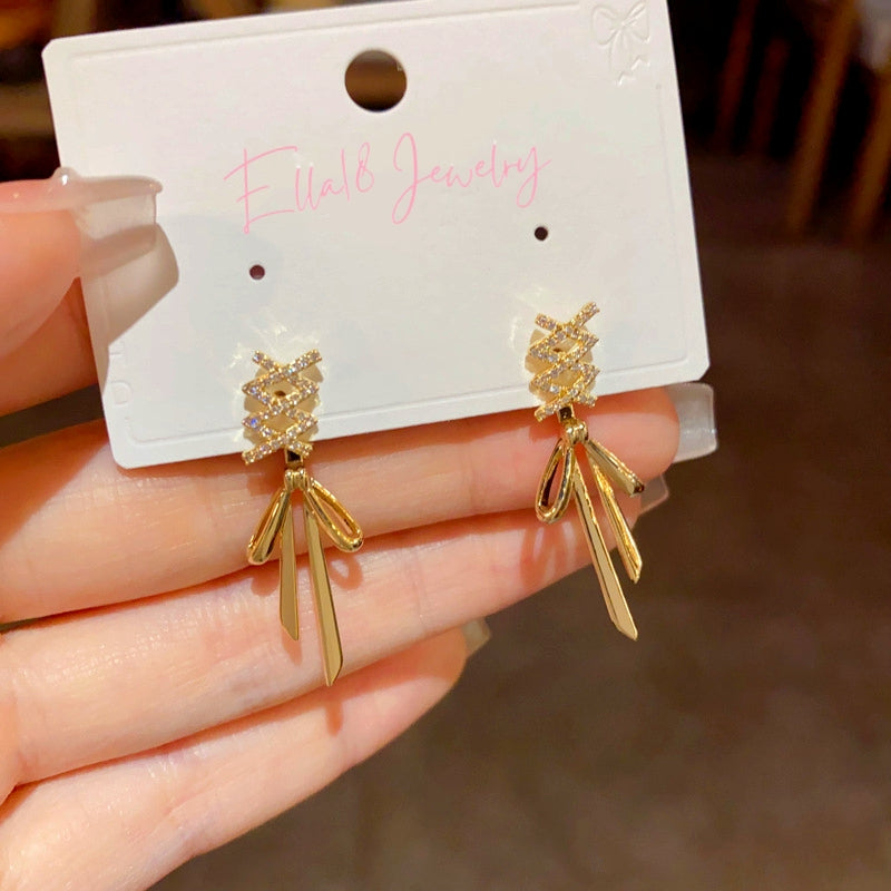 14K Gold-Plated Luxury Zircon Cross-Style Earrings