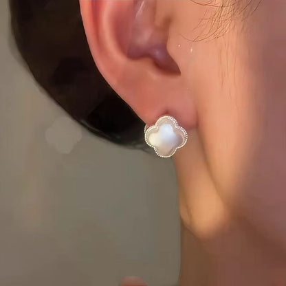 14K Gold-Plated Luxury Zircon Diamond Four-Leaf Flower Earrings