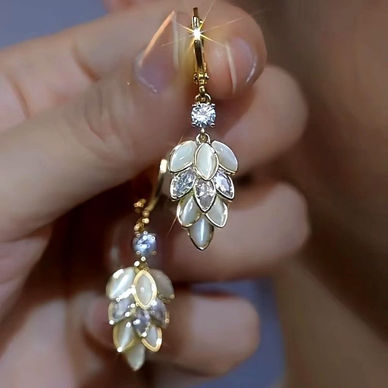 14K Gold-Plated Luxury Zircon Leaf Diamond Earrings