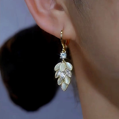 14K Gold-Plated Luxury Zircon Leaf Diamond Earrings