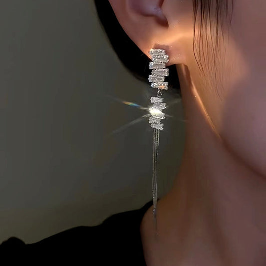 14K Gold-Plated Luxury Zircon Long Tassel Earrings