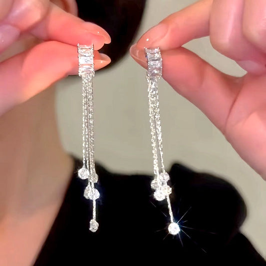 14K Gold-Plated Luxury Zircon Long Tassel Earrings