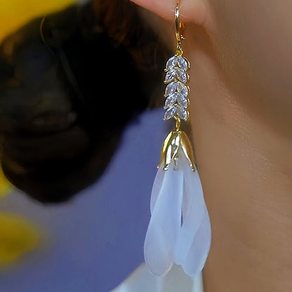 14K Gold-Plated Luxury Zircon Magnolia Earrings