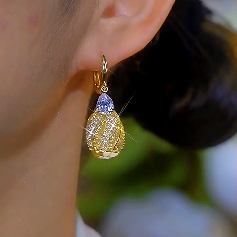 14K Gold-Plated Luxury Zircon Mesh Drop Earrings