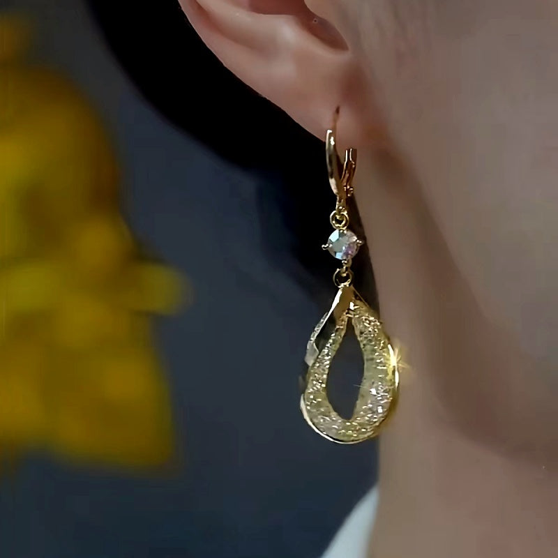 14K Gold-Plated Luxury Zircon Mesh Water Drop Earrings