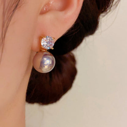 14K Gold-Plated Luxury Zircon Pearl Earrings