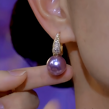 14K Gold-Plated Luxury Zircon Purple Pearl Earrings