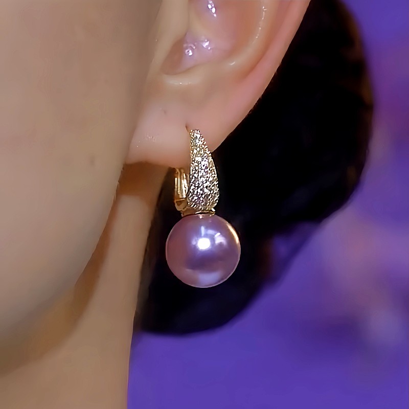 14K Gold-Plated Luxury Zircon Purple Pearl Earrings