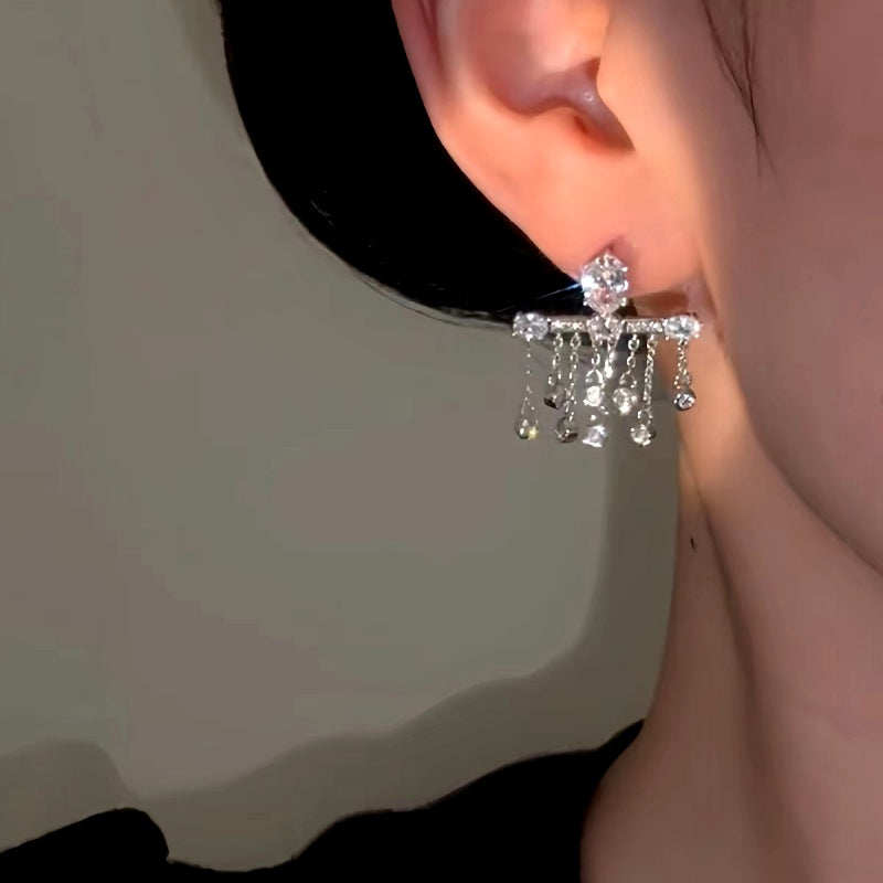 14K Gold-Plated Luxury Zircon Tassel Earrings