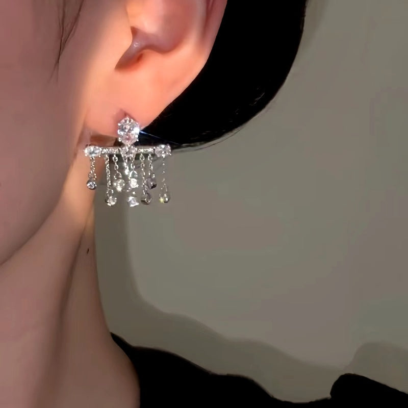 14K Gold-Plated Luxury Zircon Tassel Earrings