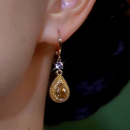 14K Gold-Plated Luxury Zircon Water Drop Durian Earrings