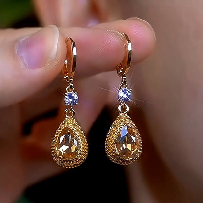14K Gold-Plated Luxury Zircon Water Drop Durian Earrings