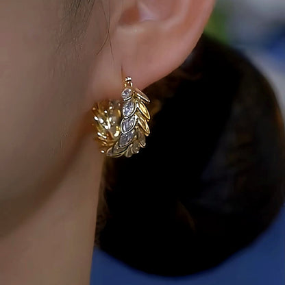 14K Gold-Plated Luxury Zircon Wheat Hoop Earrings
