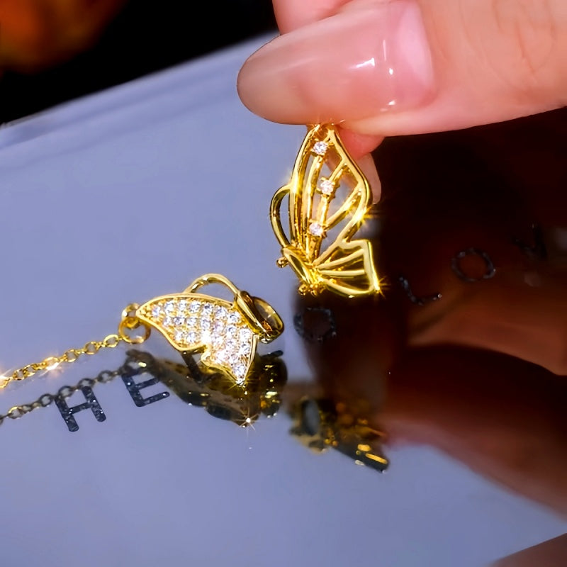 14K Gold-Plated Magnetic Diamond Butterfly Necklaces