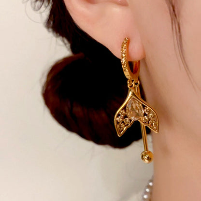 14K Gold-Plated Maillard Coffee Color Diamond Fishtail Tassel Earrings
