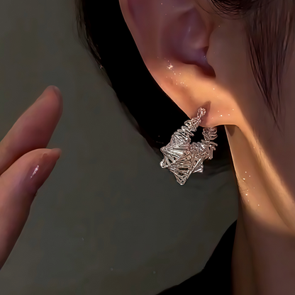 14K Gold-Plated Matte Silver Winding Earrings