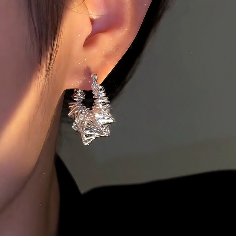14K Gold-Plated Matte Silver Winding Earrings