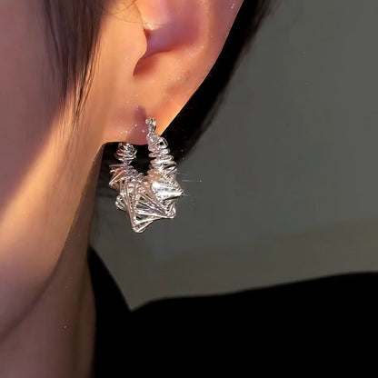 14K Gold-Plated Matte Silver Winding Earrings