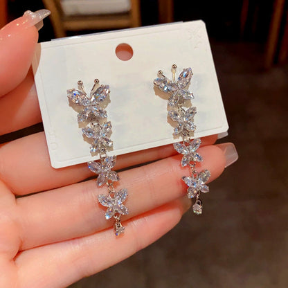 14K Gold-Plated Micro-Diamond Butterfly Tassel Earrings
