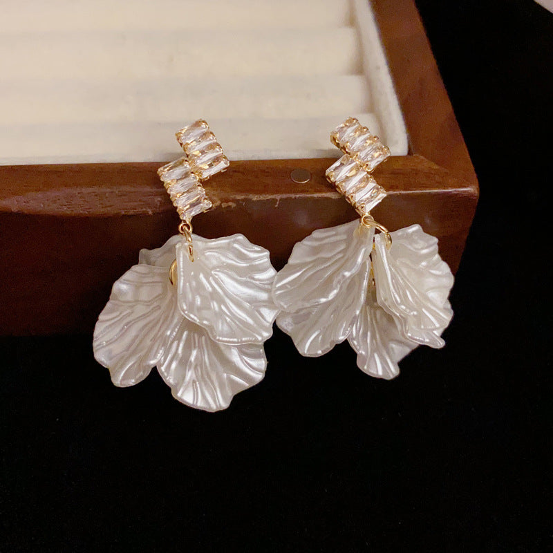 14K Gold-Plated Micropaved Zircon Cracked Petal Earrings