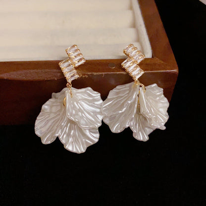 14K Gold-Plated Micropaved Zircon Cracked Petal Earrings