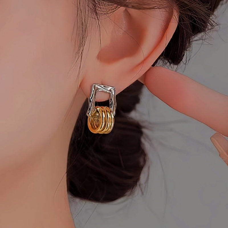 14K Gold-Plated Multi-Ring Two-Color Earrings