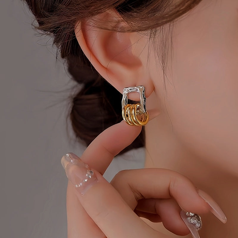 14K Gold-Plated Multi-Ring Two-Color Earrings