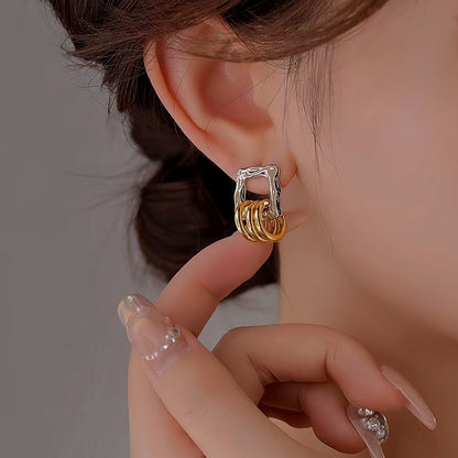 14K Gold-Plated Multi-Ring Two-Color Earrings