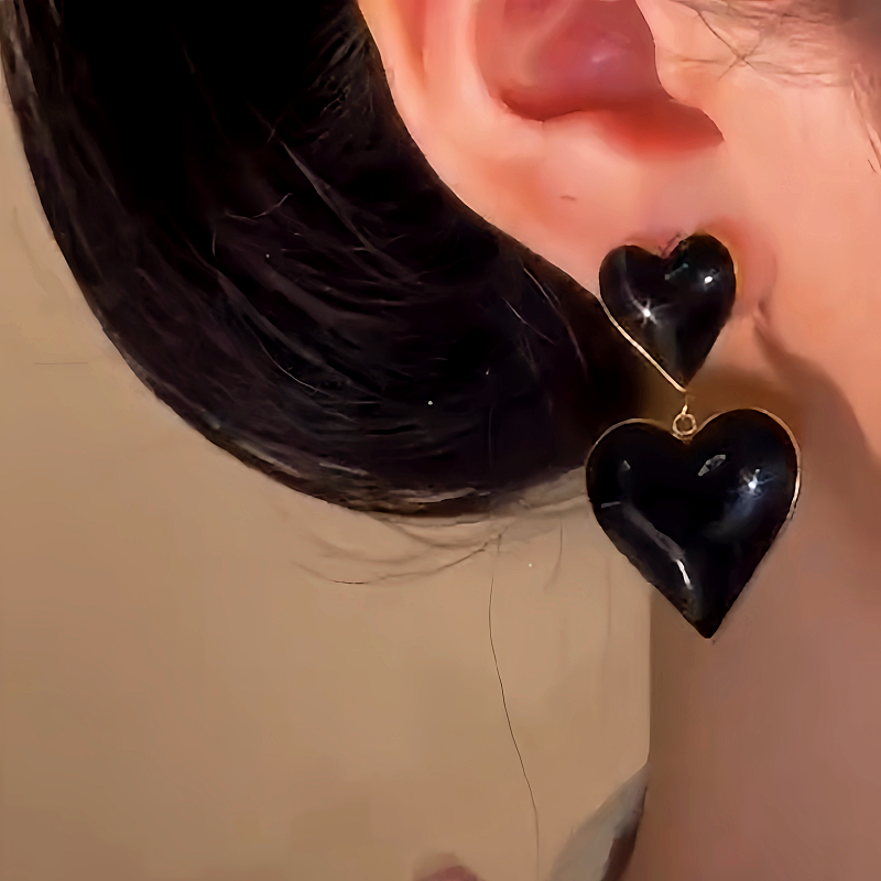 14K Gold-Plated Oil Drop Double-Heart Earrings