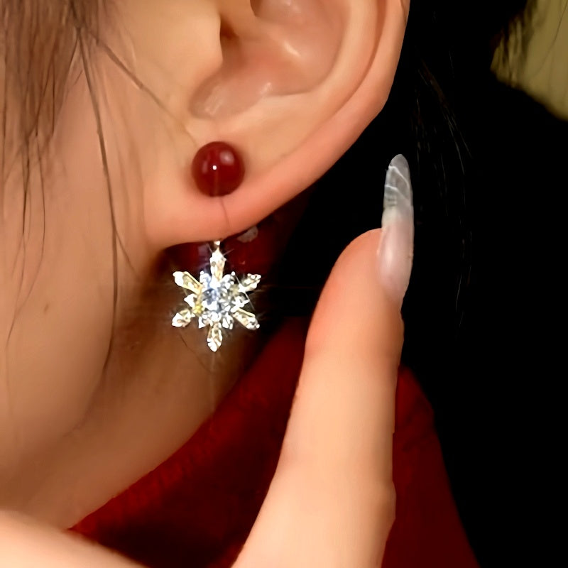 14K Gold-Plated Oil Drop Snowflake Jacket Earrings