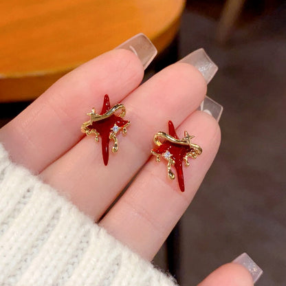14K Gold-Plated Oil Drop Star Stud Earrings
