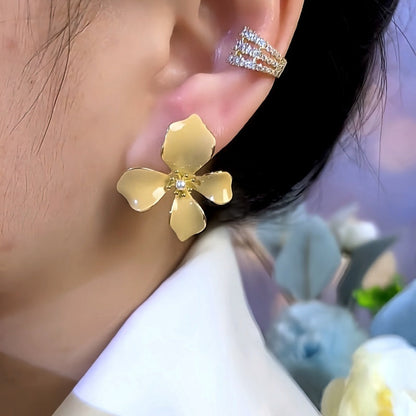 14K Gold-Plated Pearl Brown Flower Stud Earrings