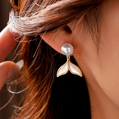 14K Gold-Plated Pearl Fishtail Earrings