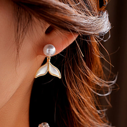 14K Gold-Plated Pearl Fishtail Earrings