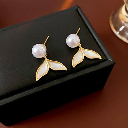 14K Gold-Plated Pearl Fishtail Earrings