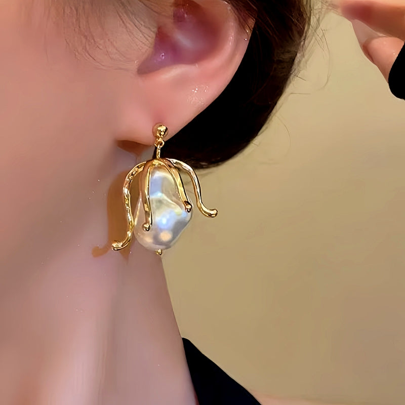 14K Gold-Plated Pearl Flower Earrings