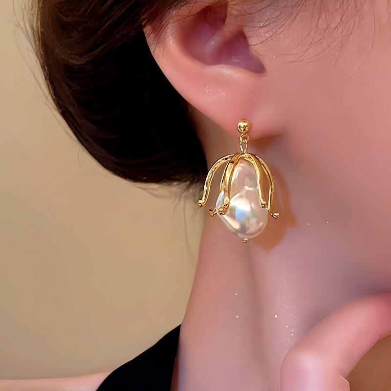 14K Gold-Plated Pearl Flower Earrings