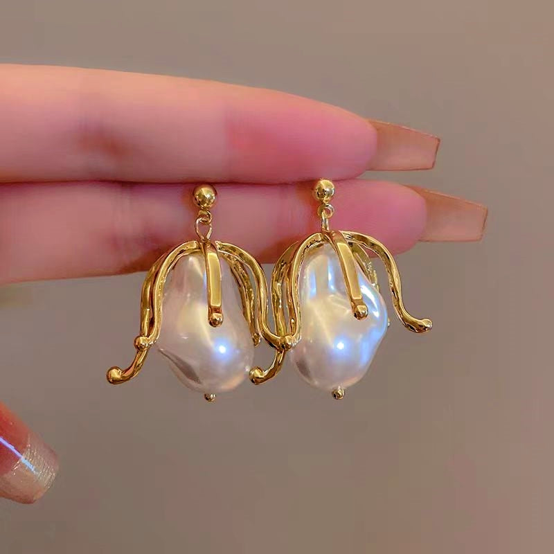 14K Gold-Plated Pearl Flower Earrings